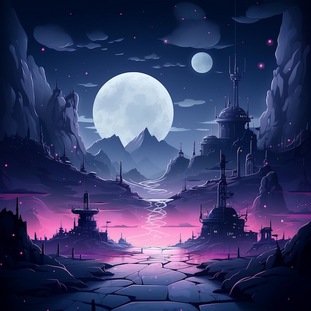 Moon in sky at night background asset game 2D futuristic