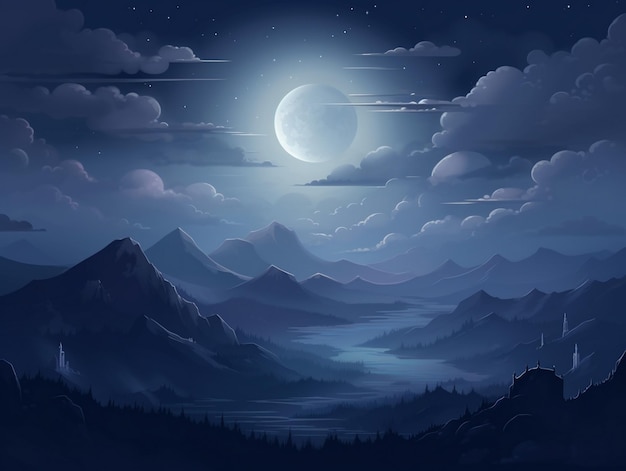 Moon in sky at night background asset game 2D futuristic