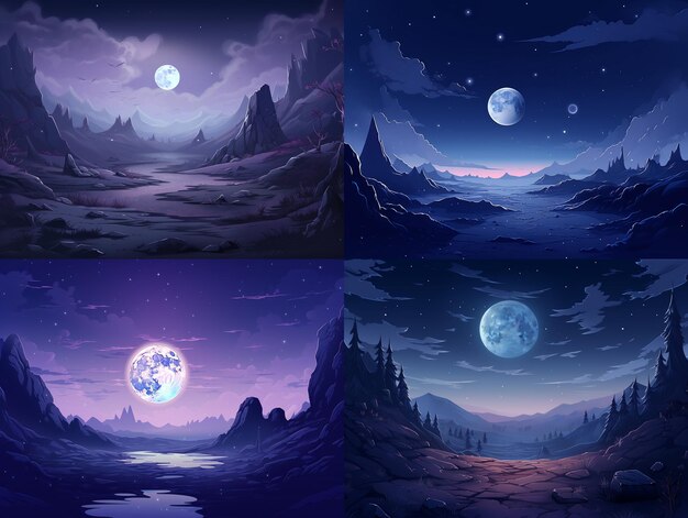 Moon in sky at night background asset game 2d futuristic