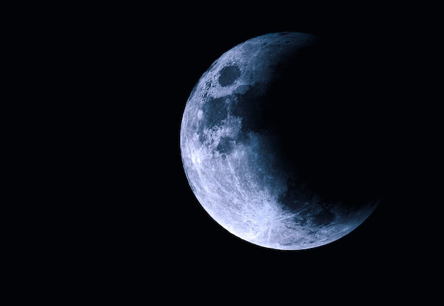 Moon in space, half part of moon with eclipse