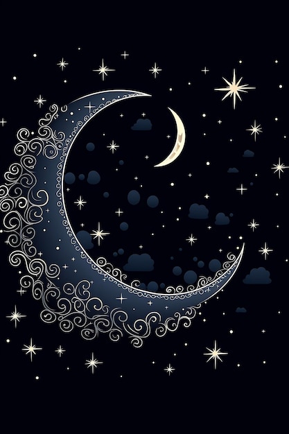 Photo moon and star in night sky cartoon