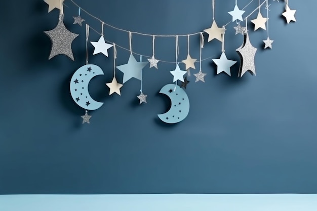 Moon and stars baby shower decoration with copy space