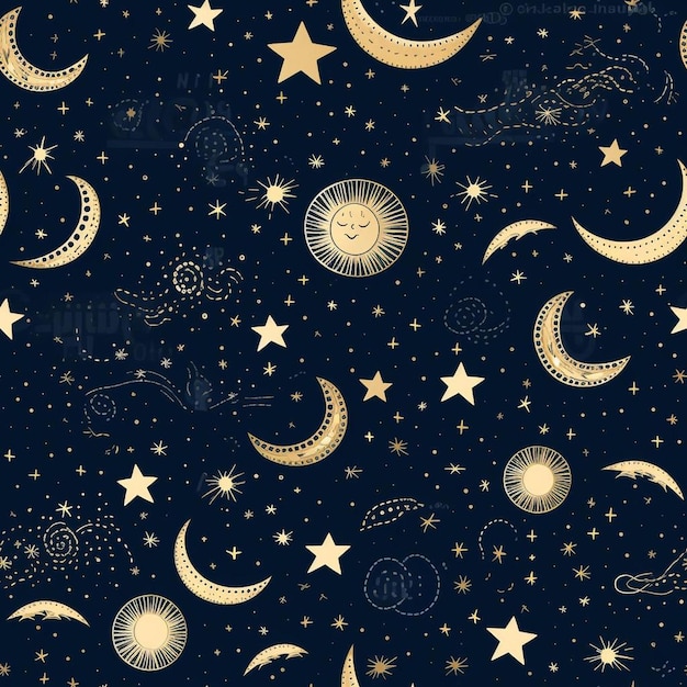 Moon and stars on a dark blue background.