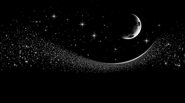 Луна и звезды на ночном небе 3D иллюстрация Космический фон