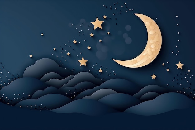 Moon stars paper art background Sky space Generate Ai