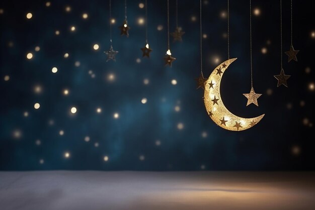 moon and stars ramadan kareem blue background