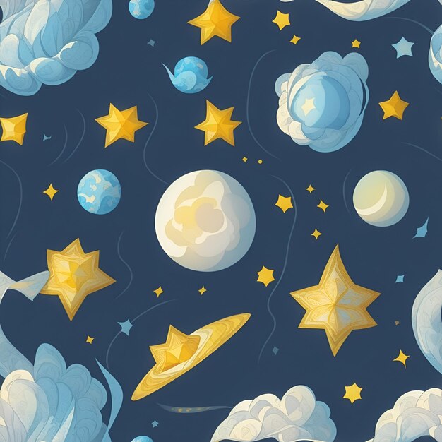 Moon and stars seamless patterns