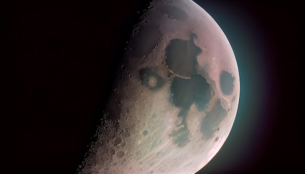 Поверхность луны светится на фоне звездного поля лунного света, созданного ИИ