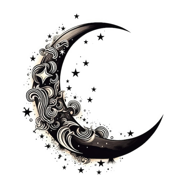 Photo moon tattoo isolated on white background