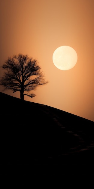 Moon Trail Tonal Landschap van een persoon die naar de maan loopt