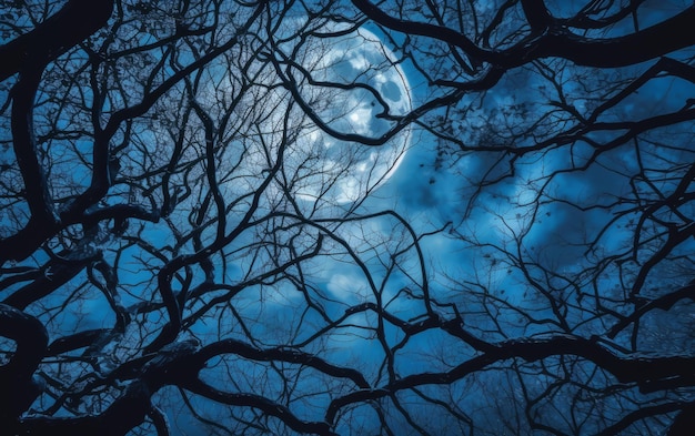 луна и деревья