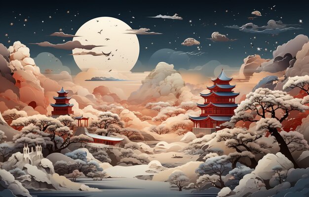 moon view Chinese style and water