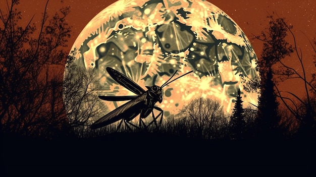 A moon with a bug on it and a tree in the background