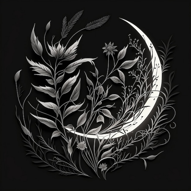 Moon with leaves