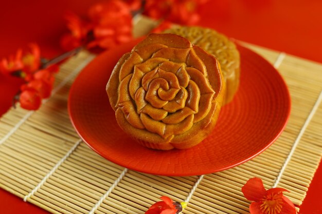 Mooncake is een traditionele Chinese bakkerij die vaak wordt gegeten op MidAutumn Festival of maanwaardering