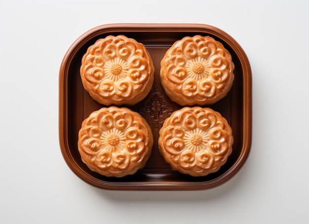 Mooncakes on a plate on a white background