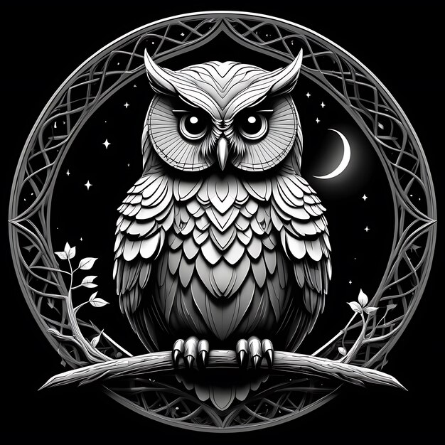 Photo moonlight background with owl