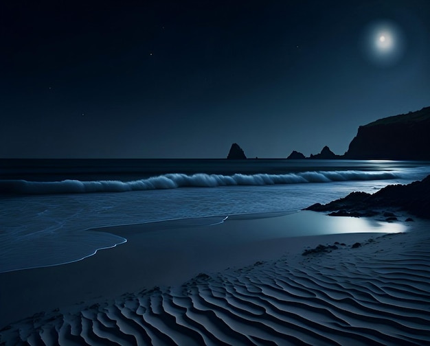 Foto la luce della luna in una notte buia su una bella spiaggia solitaria