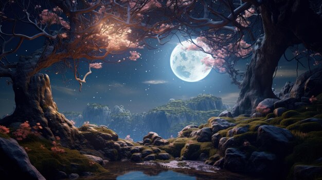 Photo moonlight forest landscape wallpaper