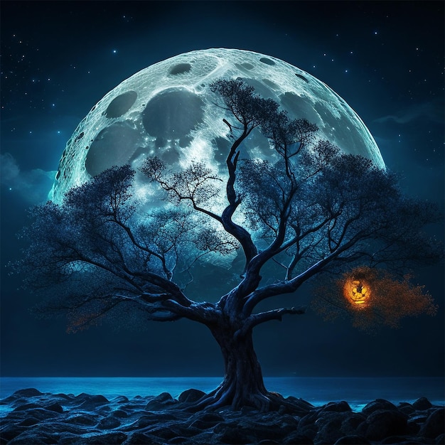 Moonlight night and tree silhouette wallpaper