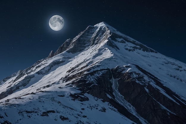 Photo moonlight on a snowy mountain peak