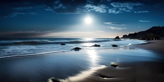 Залитый лунным светом пляж