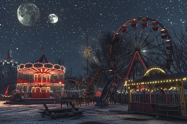 Moonlit carnival with rides powered by starlight o