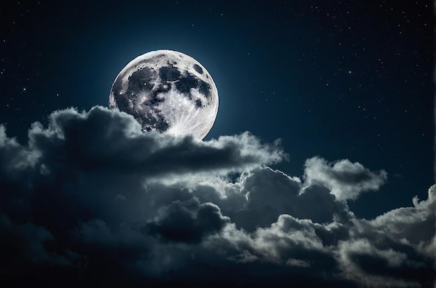 Moonlit clouds drifting across the night sky