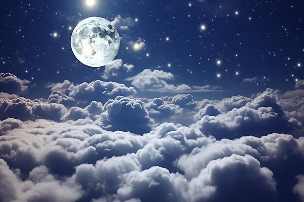 Moonlit clouds drifting across the night sky