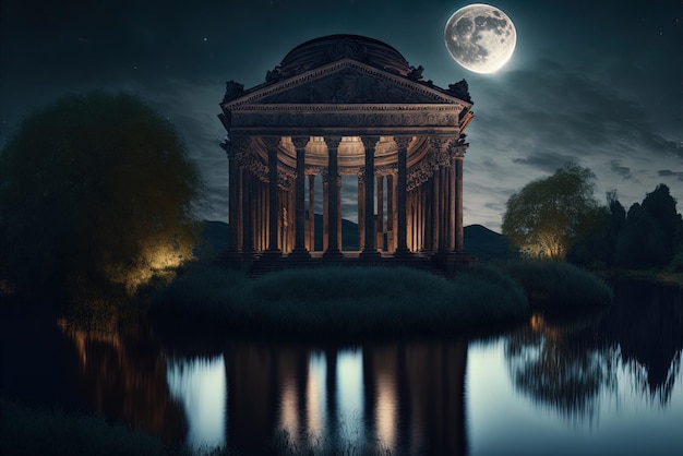 Foto il tempio di diana illuminato dalla luna