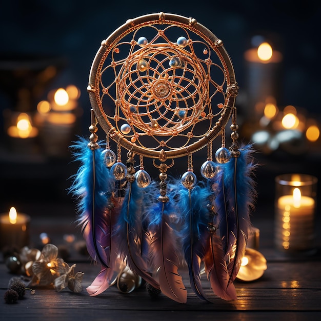 Moonlit Dreams Glowing Dream Catcher on a Backdrop