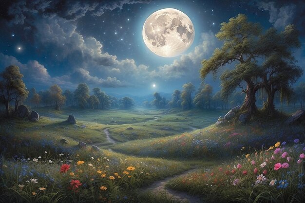 Moonlit Dreamscape Exploring the Mystical Meadow