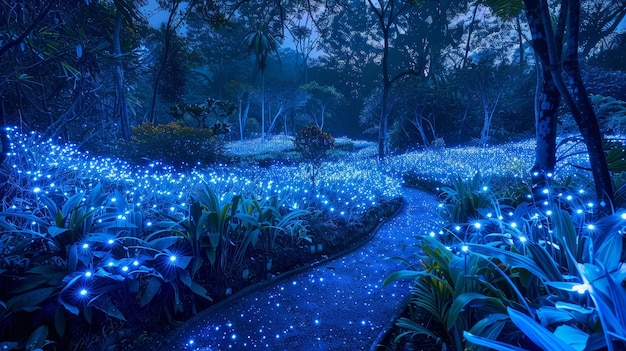 Moonlit garden of bioluminescent plants a glowing wonder