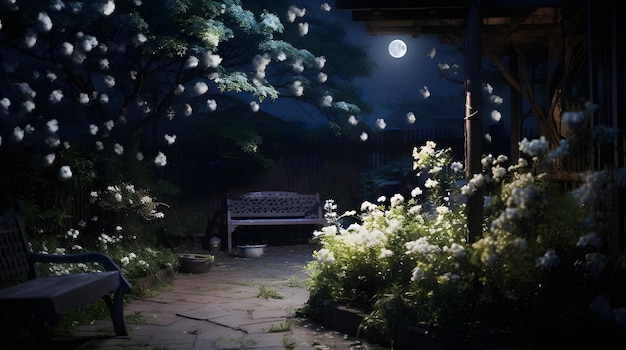 A moonlit garden with nightblooming jasmine