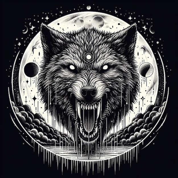 Moonlit gotische wolf donkere surrealisme generatieve ai