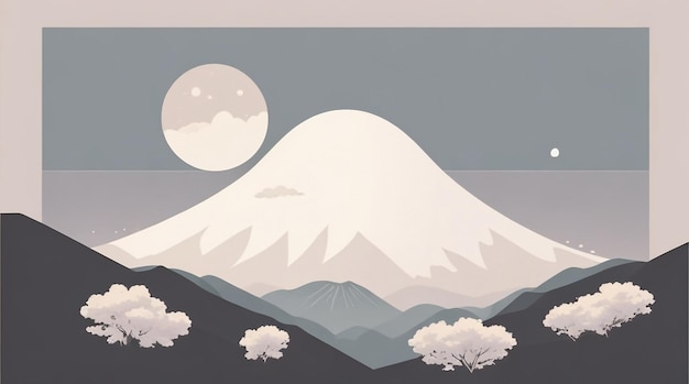 Moonlit Horizon Drawing of a Night Landscape with Mountain and Moon in Captivating Serenity