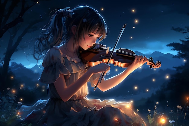 Moonlit Melody Anime Girl's Haunting Nocturne