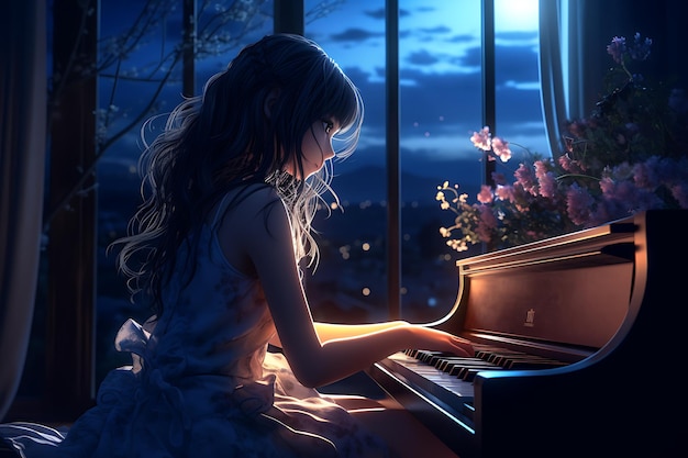 Moonlit Melody Anime Girl's Haunting Nocturne