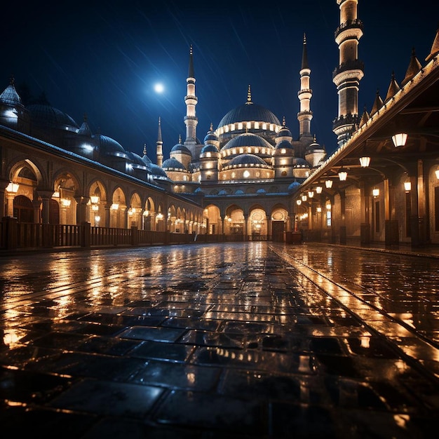 Moonlit Mosque Majesty Islamic Mosque Photo