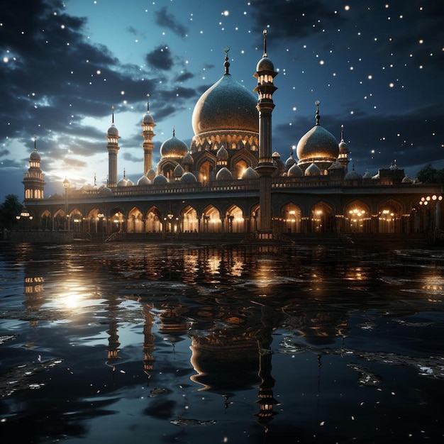 Moonlit Mosque Majesty Islamic Mosque Photo