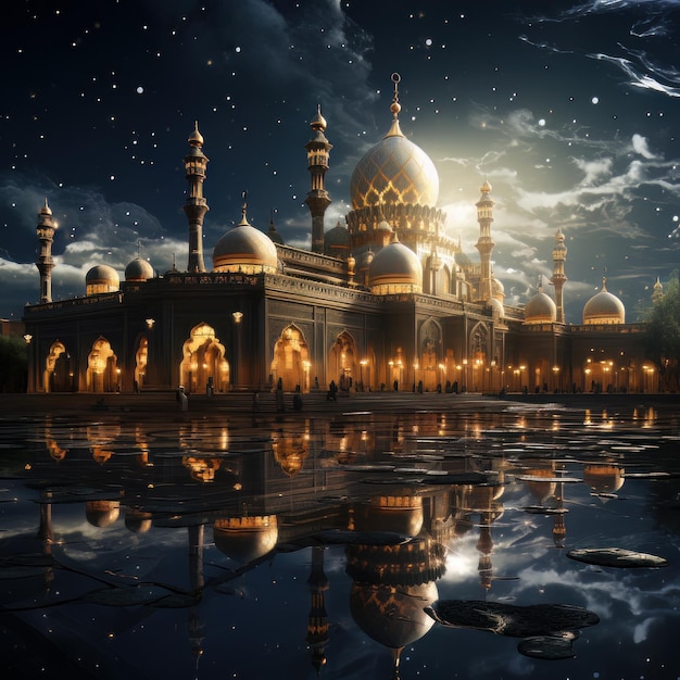 Moonlit Mosque Majesty Ramadan Background Image