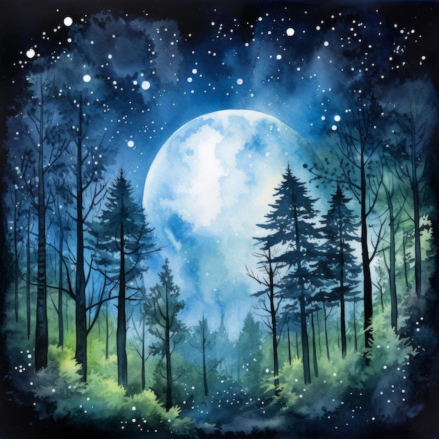 Moonlit Night in the Enchanted Forest AI Generated