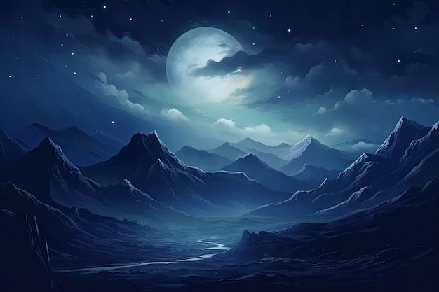 Moonlit night mountains beautiful nature backdrop