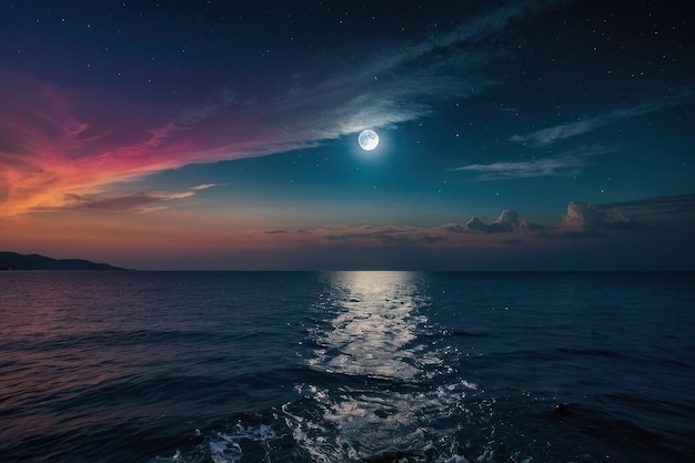 色とりどりの空とやかな自然風景の海の月光の夜