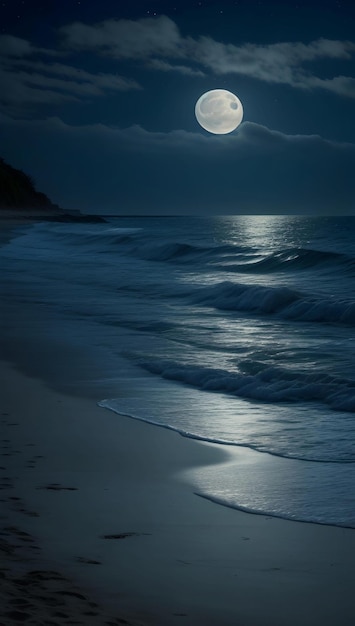 月明かりに照らされた夜の海ビーチ