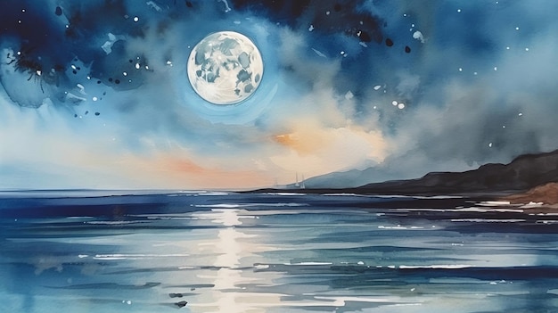 Photo moonlit seascape painting