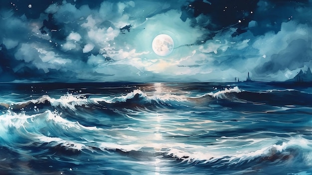 Moonlit seascape painting