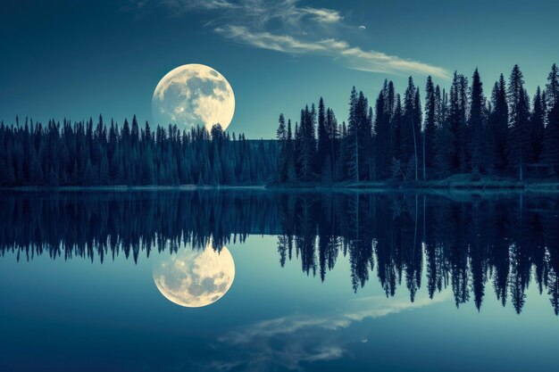 Photo moonlit serenity majestic moon over still waters