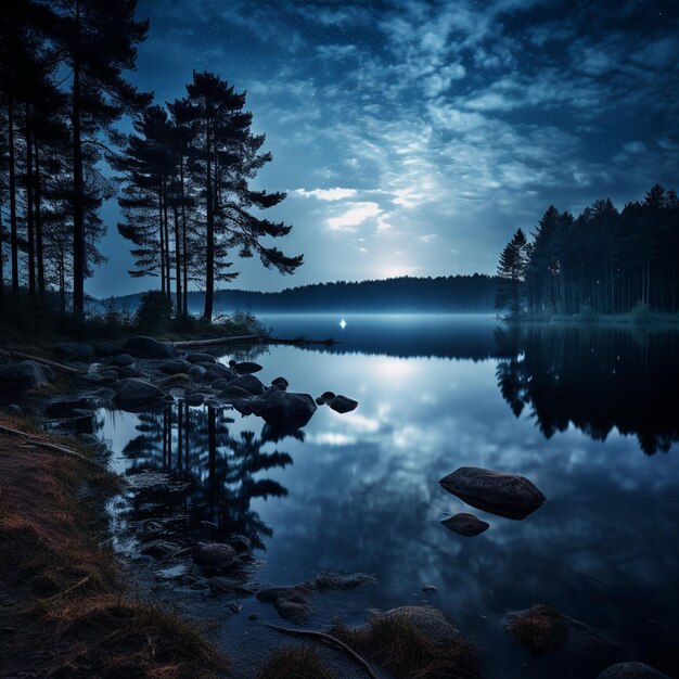 Moonlit Serenity Midnight Magic at the Lake