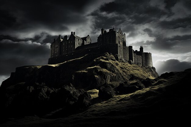 Moonlit silhouette of a castle on a hill